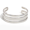 Brazalete abierto multicapa de acero inoxidable plateado con diseño minimalista - Brazalete de Doble Capa / Color Acero