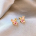 Pink unicorn earrings with heart zircon on champagne silk background for women - 19# Silver Pin - Enamel Rhinestone Heart Pony