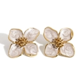 316L stainless steel floral stud earrings with gold plating and pearly white enamel finish - Apricot (KD3003)