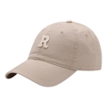 Khaki cotton baseball cap featuring 3D embroidered white R letter and curved brim - Adult Adjustable / Light Khaki