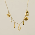 18k gold plated starfish and pearl necklace with ocean charms and dolphins - Letter U