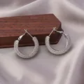 Silver hoop earrings with sophisticated mesh texture and stylish clasp closure - E-019---Platinum