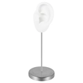 White silicone ear model with silver metal display stand for jewelry presentation - Left Ear / White