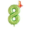 Green foil number 8 balloon with mini red dinosaur topper for kids birthday decor - 40 Inch Fruit Green Number 8 + New YC T-Rex