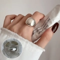 S925 sterling silver minimalist liquid metal ring with adjustable open band for women - Smooth Spherical Polished