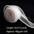 Beige fishtail mesh ribbon with pearl edge for floral bouquets, 4cm width and 5 yards - Beige