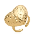 Macro detail of the 18K gold plated heart ring with unique hammered texture surface - Gold Texture Hammered Heart Ring