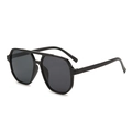 Chic black oversized aviator sunglasses with double bridge frame and dark grey lenses - Black Frame Grey Lens