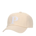 Berretto da baseball in cotone beige crema con ricamo bianco 3D della lettera P - Bianco Sporco
