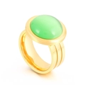 Double-layered 18K gold-plated stainless steel ring with a large green oval gemstone - US 7 / Gold Band Round Green Cabochon Stone Style (KR107823-K)