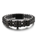 Men's black stainless steel skull bracelet featuring a dual-row woven link design - Glossy Black (KB147534-KFC)