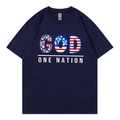Dunkelblaues Kurzarm-T-Shirt mit GOD ONE NATION Grafikprint im US-Flaggen-Design - XS / Marineblau