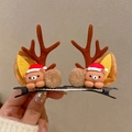 Christmas reindeer antler hair clips with cute brown bear dolls and red holiday hats - 57- Christmas Antler Hair Clip #Christmas Bear Pair