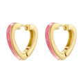 Sweet pink enamel heart hoops in gold finish with minimalist aesthetic jewelry design - Rose Red (VE1496)