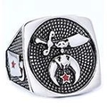 Anello con sigillo Shriners in argento lucido con scimitarra e dettagli a stella rossa - US 7 / Stile Shriners Scimitar Stella Rossa (25406)