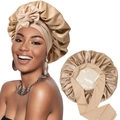 Zweilagige Satin-Schlafhaube zur Haarpflege mit Schleife in Champagnergold-Seide - Einheitsgröße / Khaki+Beige