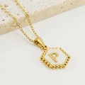 18K gold plated hexagonal necklace with white enamel inlay and capital letter P pendant - Style P (Pendant Only) / Pendant Only