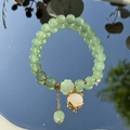 Exquisite green aventurine beaded bracelet with a gold fox pendant and jade stone accent - S048-white Fox Donglin Jade Beaded Bracelet #sz343