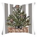 Christmas pillowcase with red tree and bells pattern on gray striped background - Striped Tree and Bells