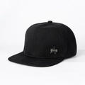 Classic black flat brim snapback baseball cap featuring a star embroidery and gothic text - Adjustable / Black