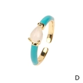 Adjustable gold ring featuring white drop stone and blue enamel finish with open design - Opaline Water Drop / Blue