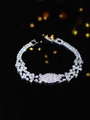 Sparkling silver-tone bracelet with oval center cubic zirconia and floral crystal patterns - Silver Oval Full Diamond Style