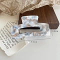 Square acetate hair claw clip with blue marble pattern and vintage floral pattern design - Medium / Blue White Medium