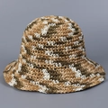 Close-up of handmade multi-color straw sun hat showing detailed mixed weave texture - M(56-58cm) / Khaki