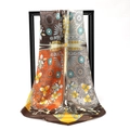 Silky satin square scarf featuring vintage floral patterns in orange and yellow - Joyful Heart Yellow (SD90-19-4)