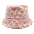 Detailansicht eines rosa-weißen Plüsch-Anglerhuts mit weicher Fleece-Textur - M(56-58cm) / Rosa
