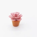 Miniature dollhouse succulent plant in pink flocking with a small terracotta pot - 13mm*23mm / Yellow Pot Red Water Lily