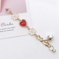 Bracelet doré avec gemme cœur rouge, fleurs de camélia et perle pour décoration DIY mobile - Pendentif Chaîne Cœur Rouge / Rouge