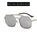 Steampunk octagonal sunglasses with silver metal frame and silver mirrored lenses - Silver Frame White Mirror Lens