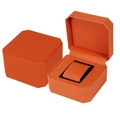 Octagonal orange PU leather watch box with flip cover and removable cushion - Orange Diagonal Grid