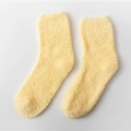 Thick warm coral fleece mid-calf socks for women in soft pale yellow solid color - One Size / Light Yellow