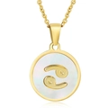 Golden Cancer zodiac necklace with white shell inlay and minimalist circular pendant - White Shell Cancer (With Chain)