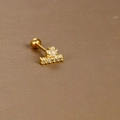 Macro detail of golden flower zircon helix stud with five sparkling side crystals - Flower Bar / Gold