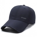 Dark blue quick-dry baseball cap with sport lettering and breathable mesh panels - Adjustable / Navy Blue