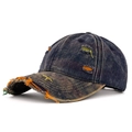 Distressed dark blue denim baseball cap with rainbow stitching and ripped details - Color 2 (Dark Blue Rainbow)