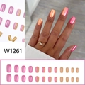 Short square press-on nails with pink to orange aurora gradient and pearl luster finish - Gradient Aurora Style (W1261) / Glue Type