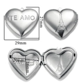 Silver stainless steel heart locket with Te Amo engraving and Eiffel Tower detail - A120-Te Amo/Tower