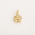 Close-up of golden Eiffel Tower pendant with zircon-studded ring and hanging loop - Eiffel Tower