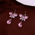 Detail of butterfly earrings with pink zircon and water drop crystal on red fabric - 38# Ear Hook-Pink-Bowknot