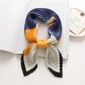 Pleated silk scarf featuring ginger yellow and navy blue geometric color-block pattern - Yellow Blue Stripe Block