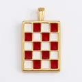 Rectangular red and white checkerboard enamel pendant with 18k gold plating finish - ABG0615-Red Checkerboard (Rectangle)