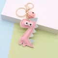 Portachiavi a dinosauro in pelle PU rosa con anello dorato e campanellino rosa - Rosa