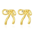 Detail of 18K gold-plated stainless steel bow earrings with sparkling crystal stones - Bow Shape Rhinestone Inlay (MS-616)