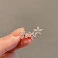 Elegant silver alloy floral ear clip with marquise-cut marquise stones for women - 310# Petal