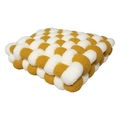 Square woven boucle plush cushion with yellow and white checkerboard pattern - White + Ginger