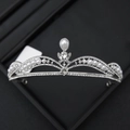 Silver bridal crown with white pearls and sparkling rhinestones for weddings - 25# Top Teardrop Pearl Style (Silver)
